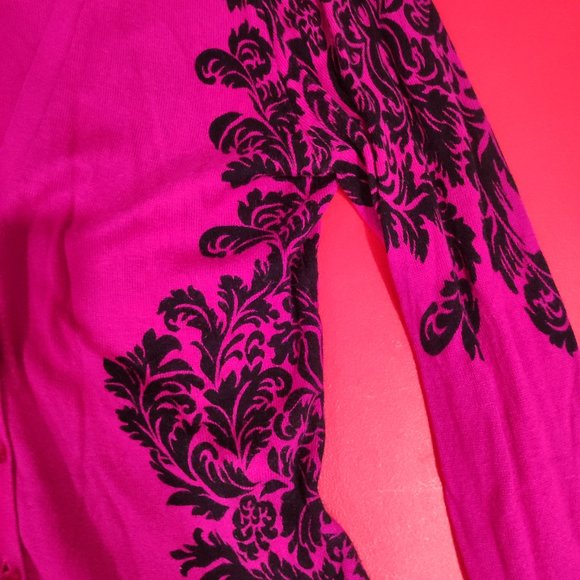 New York and Company pink cardigan with very unique black design women's size L - Picture 6 of 7